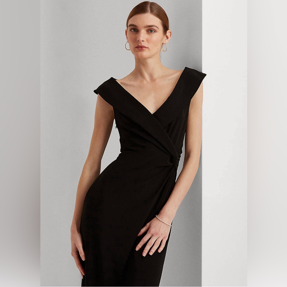 Lauren Ralph Lauren Black Jersey Off-the-Shoulder Full-length Gown